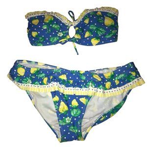 O.P. Strawberry Print Blue/Yellow Bikini Swimsuit Girls Sz L/XL